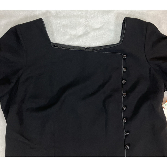 Vintage Virgo Black Maxi Dress Womens Plus Size 24 Buttons Shoulder Pads 90s NWT - Picture 3 of 13